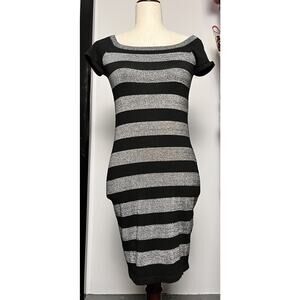 Say What! Women’s Y2K Style Black and Silver Striped Pencil Dress Size Small
